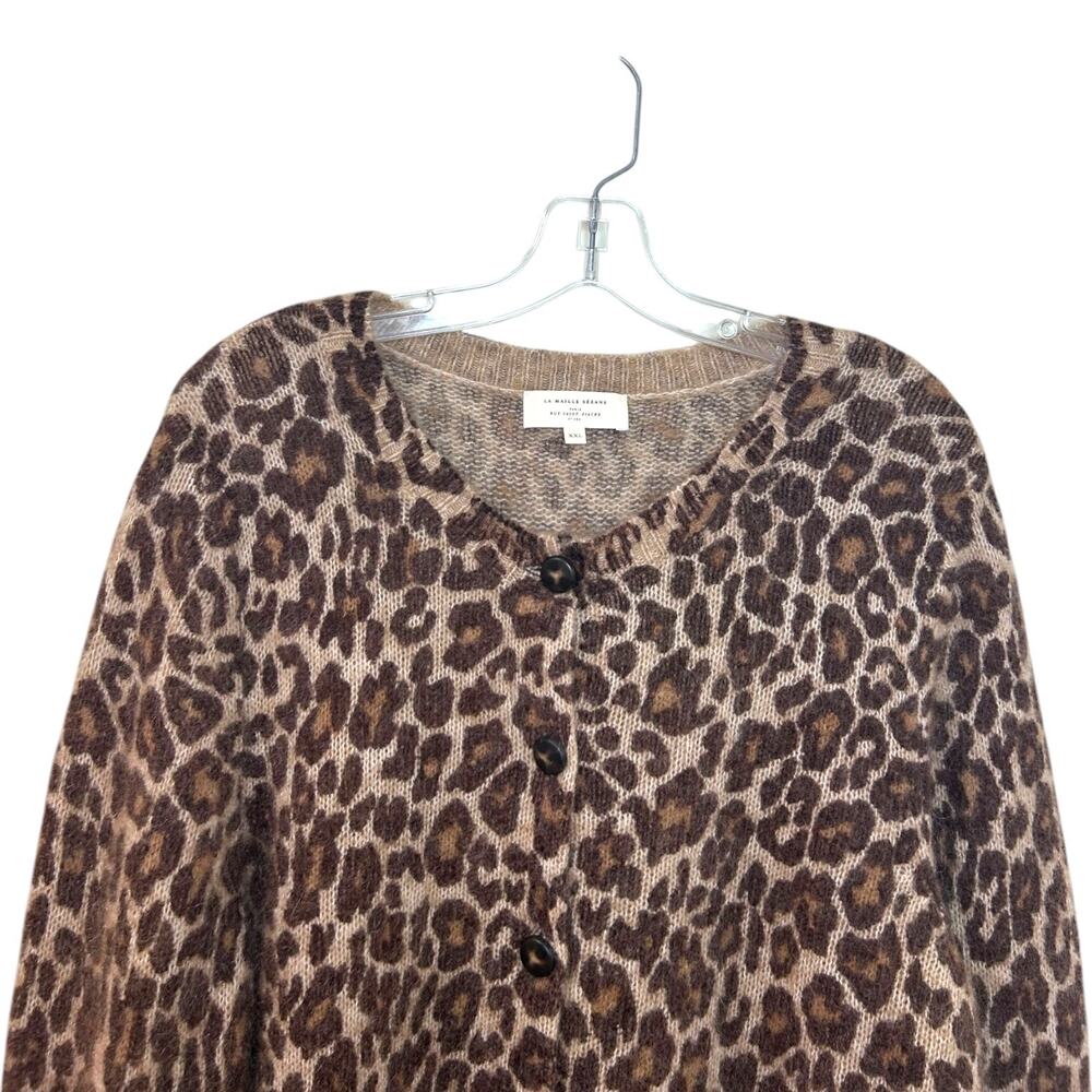 Sezane Women's 'Rachel Cardigan' Sweater, Mohair Wool in Leopard Brown, XX-Large - Picture 5 of 8